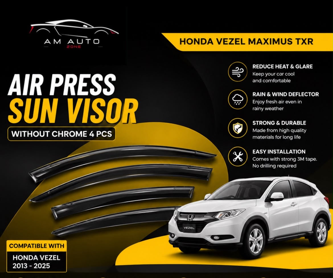 Honda Vezel Air Press Sun Visor 4PCS (Without Chrome) | Honda Vezel 2013 2014 2015 2016 2017 2018 2019 2020 2021 2022 2023 2024 2025 | Smoke Window Rain Wind Deflectors | AM Auto Zone
