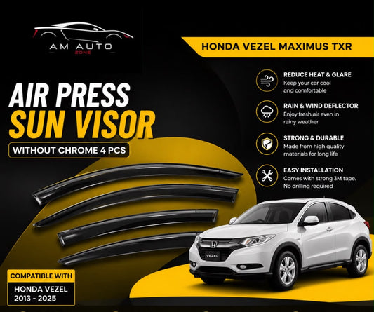 Honda Vezel Air Press Sun Visor 4PCS (Without Chrome) | Honda Vezel 2013 2014 2015 2016 2017 2018 2019 2020 2021 2022 2023 2024 2025 | Smoke Window Rain Wind Deflectors | AM Auto Zone