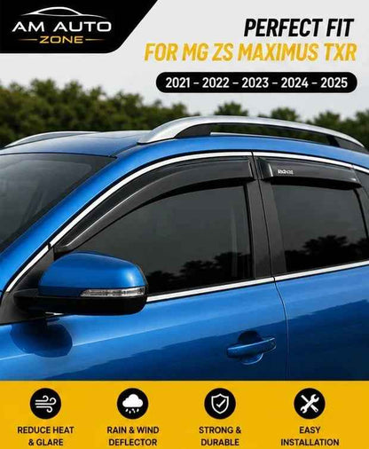 Premium Air Press Sun Visor with Chrome 6PCS for MG ZS Maximus TXR 2021 2022 2023 2024 2025 | Smoke Window Rain Wind Deflectors
