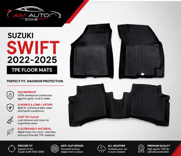 Suzuki Swift 2022, 2023, 2024 & 2025 Premium TPE Floor Mats | Waterproof All Weather Custom Fit Car Floor Liners