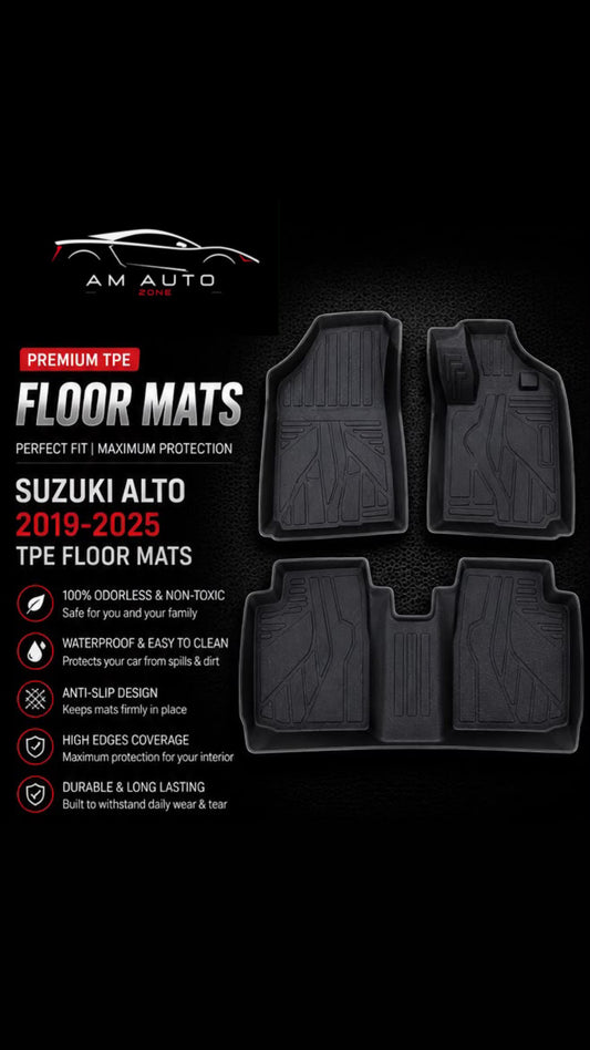 Suzuki Alto 2019, 2020, 2021, 2022, 2023, 2024 & 2025 Premium TPE Floor Mats | Waterproof All Weather Custom Fit Car Floor Liners