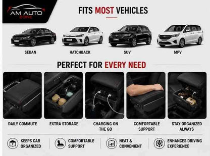 Universal Car Center Console Armrest with 7 USB Ports | Storage Box & PU Leather