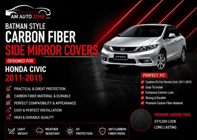 Batman Style Carbon Fiber Side Mirror Covers – Honda Civic 2011–2012-2013-2014-2015