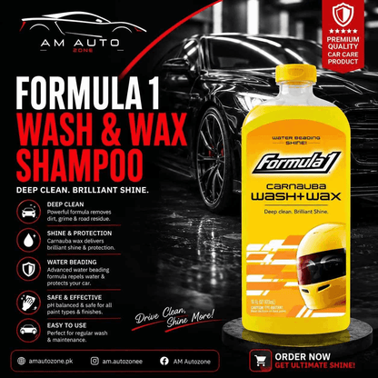 Formula 1 Carnauba Wash & Wax Shampoo – Premium Car Wash Soap with Brilliant Shine & Wax Protection (473ml)