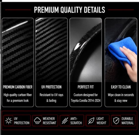 Batman Style Carbon Fiber Side Mirror Covers for Toyota Corolla 2011, 2012, 2013 & 2014 | Premium ABS Mirror Caps | AM Auto Zone