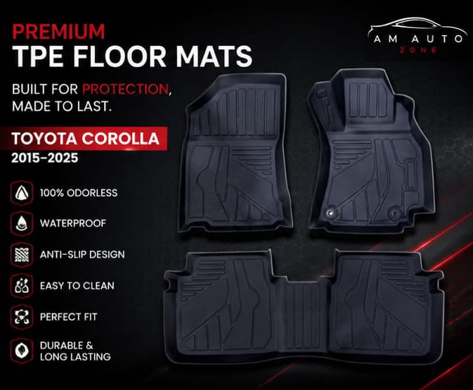 Toyota Corolla TPE Floor Mats | Premium 3D Custom Fit All Weather Car Floor Liners | Toyota Corolla 2015, 2016, 2017, 2018, 2019, 2020, 2021, 2022, 2023, 2024 & 2025 | AM Auto Zone