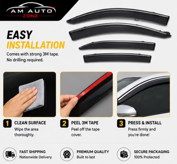 Honda Civic Maximus TXR Air Press Sun Visor with Chrome 4PCS | Window Wind Deflectors | AM Auto Zone