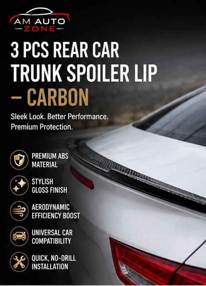 3PC Carbon Trunk Spoiler Lip | Universal Rear Bumper Spoiler