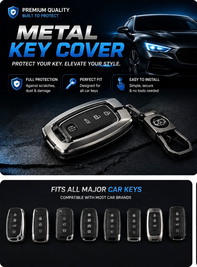 Premium Metal Car Key Case Cover with Keychain – Smart Remote Key Protector All cars