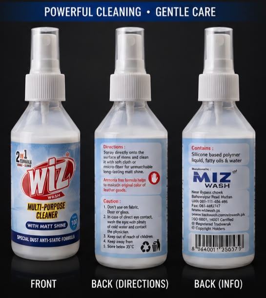 WIZ Multi-Purpose Cleaner Spray with Matt Shine | Interior Dashboard, Leather & Plastic Cleaner | 100ml