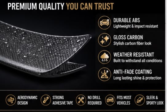 3PC Carbon Trunk Spoiler Lip | Universal Rear Bumper Spoiler