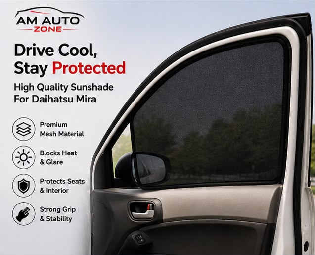 Daihatsu Mira Foldable & Flexible Magnetic Side Sun Shades with Logo (2006–2007-2028-2009-2010-2011-2012-2013-2014-2015-2016-2017-2018) – Set of 4