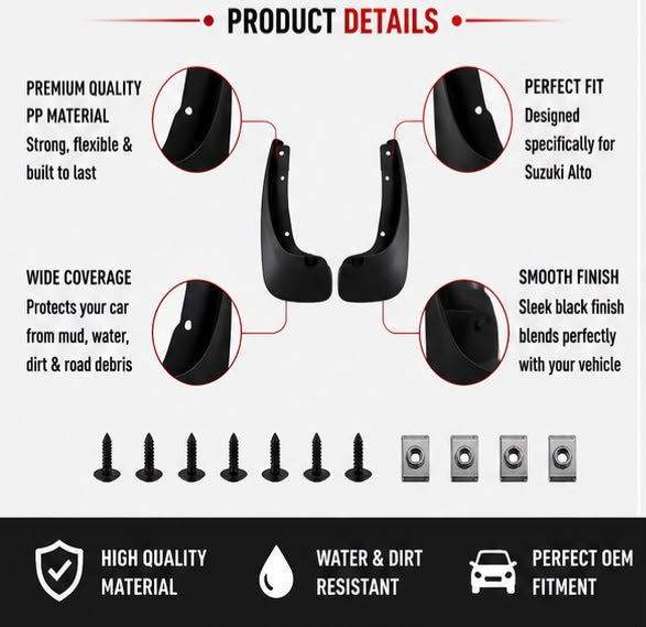 Suzuki old Alto Mud Flaps Set | Front & Rear Splash Guards