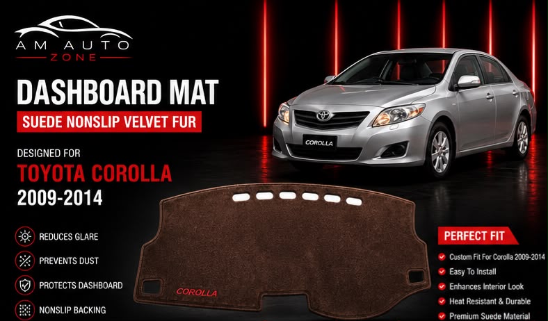 Brown Dashboard Mat for Toyota Corolla 2009, 2010, 2011, 2012, 2013 & 2014 | Premium Suede Non-Slip Dashboard Cover | Heat Resistant Anti-Glare Dash Mat | AM Auto Zone