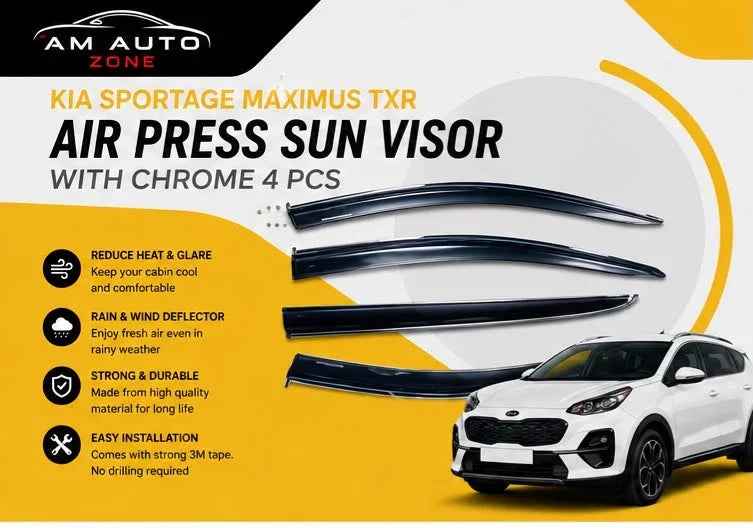 KIA Sportage Maximus TXR Air Press Sun Visor with Chrome 4PCS | Window Wind Deflectors | AM Auto Zone
