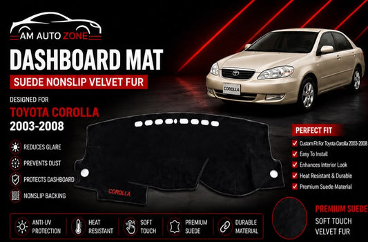 Toyota Corolla Dashboard Mat 2003 2004 2005 2006 2007 2008 | Premium Suede Non-Slip Dashboard Cover | Anti-UV Heat Resistant Dash Protector