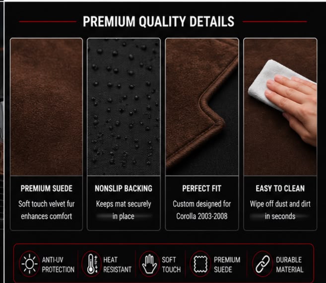 Brown Dashboard Mat for Toyota Corolla 2003, 2004, 2005, 2006, 2007 & 2008 | Premium Suede Non-Slip Dashboard Cover | Heat Resistant Anti-Glare Dash Mat | AM Auto Zone