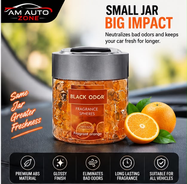 Black Odor Gel Beads Car Air Freshener – Orange Fragrance 130g