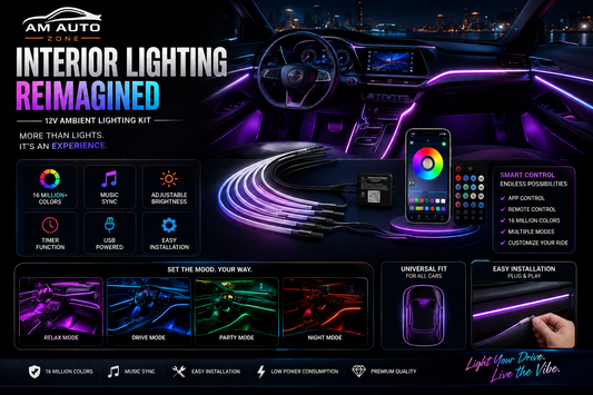 AM Auto Zone RGB LED Interior Ambient Lighting Kit 12V – 5 in 1 App & Remote Control