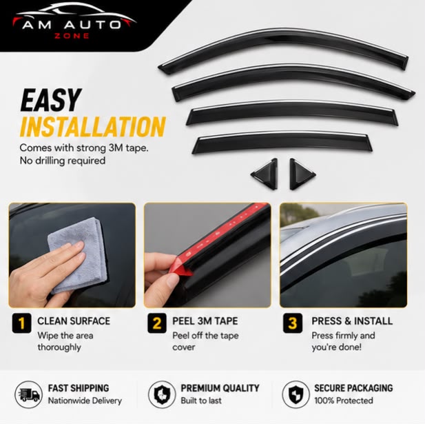 Hyundai Sonata Maximus TXR Air Press Sun Visor with Chrome 4PCS | Window Wind Deflectors | Hyundai Sonata 2020 2021 2022 2023 2024 2025 | AM Auto Zone