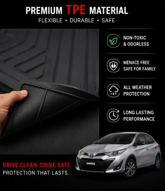 Toyota Yaris 2020–2021-2022-2023-2014-2025 Premium TPE Floor Mats | Waterproof All Weather Custom Fit Car Mats