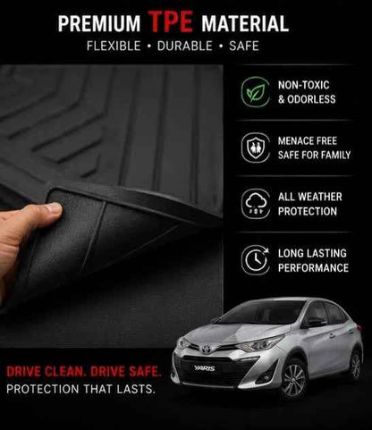 Toyota Yaris 2020–2021-2022-2023-2024-2025-2026Premium TPE Floor Mats | Waterproof All Weather Custom Fit Car Mats