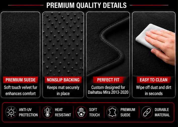 Dashboard Mat for Daihatsu Mira 2013, 2014, 2015, 2016, 2017, 2018, 2019 & 2020 | Premium Suede Non-Slip Velvet Dashboard Cover | Heat Resistant Anti-Glare Dash Protector | AM Auto Zone