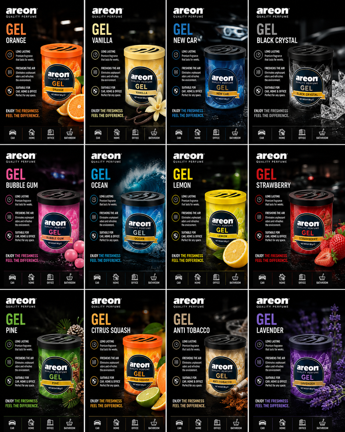 Areon Gel Air Freshener for Car, Home & Office – Long Lasting Perfume | All Variants