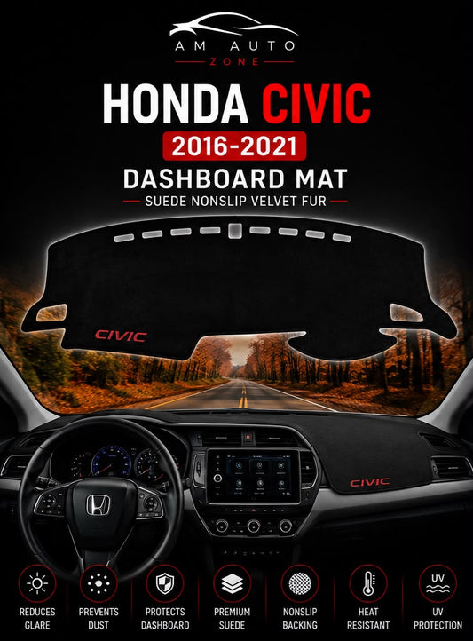 Honda Civic Dashboard Mat 2016–2017-2018-2019-2020-2021 | Premium Suede Non-Slip Velvet Fur | AM Auto Zone