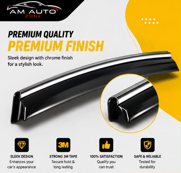 KIA Picanto Maximus TXR Air Press Sun Visor with Chrome 4PCS | Window Wind Deflectors | KIA Picanto 2018 2019 2020 2021 2022 2023 2024 2025 | AM Auto Zone