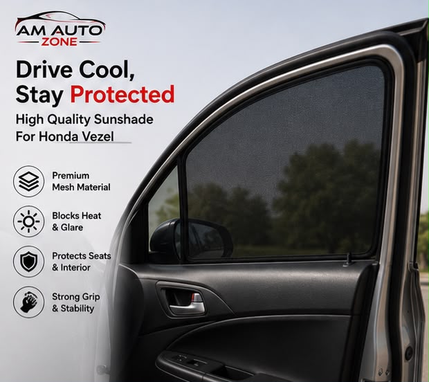 Honda Vezel Foldable & Flexible Magnetic Side Sun Shades with Logo for 2013, 2014, 2015, 2016, 2017, 2018, 2019, 2020, 2021, 2022, 2023, 2024 & 2025 – Set of 4