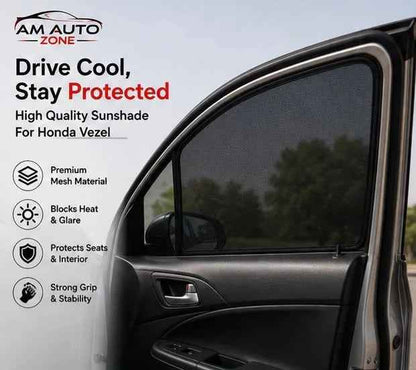 Honda Vezel Foldable & Flexible Magnetic Side Sun Shades with Logo for 2013, 2014, 2015, 2016, 2017, 2018, 2019, 2020, 2021, 2022, 2023, 2024 & 2025 – Set of 4
