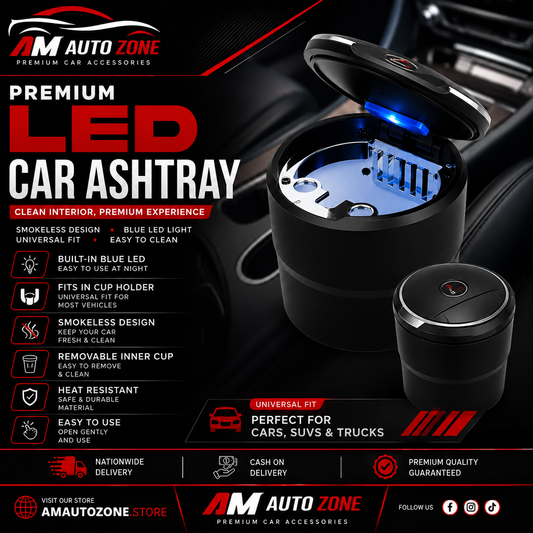 Premium LED Car Ashtray – Smokeless | Universal Cup Holder Fit | Blue LED Light
