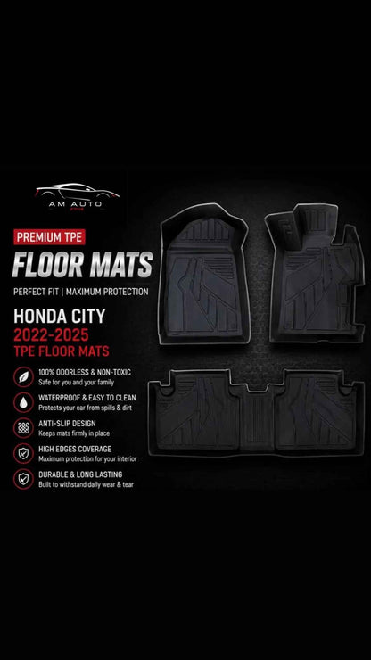 Honda City 2022, 2023, 2024 & 2025 Premium TPE Floor Mats | Waterproof All Weather Custom Fit Car Floor Liners