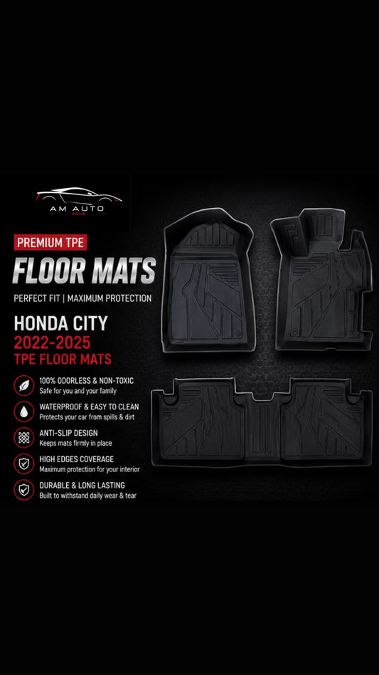 Honda City 2022, 2023, 2024 & 2025 Premium TPE Floor Mats | Waterproof All Weather Custom Fit Car Floor Liners