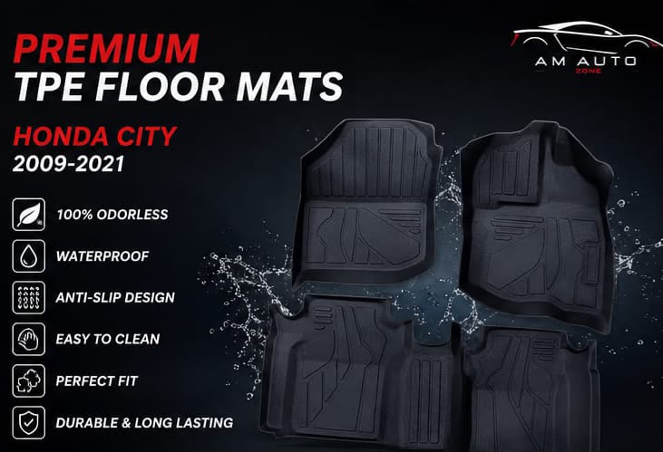 Honda City TPE Floor Mats | Premium 3D Custom Fit All Weather Car Floor Liners | Honda City 2009, 2010, 2011, 2012, 2013, 2014, 2015, 2016, 2017, 2018, 2019, 2020 & 2021 | AM Auto Zones
