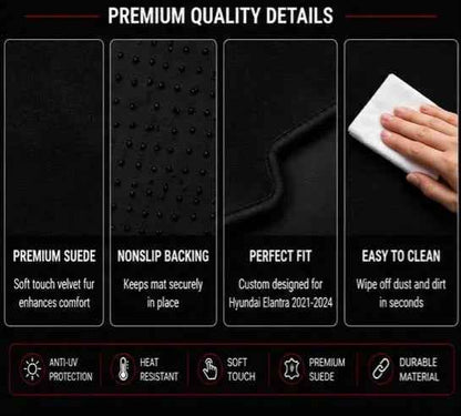 AM Auto Zone Premium Suede Dashboard Mat Cover for Hyundai Elantra 2021 2022 2023 2024 – Anti-UV, Non-Slip Velvet Fur Dash Cover Protection