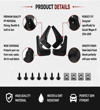 Suzuki Wagon R Mud Flaps Set 2014 2015 2016 2017 2018 2019 | Front & Rear Splash Guards