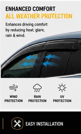 Air Press Sun Visor with Chrome for Kia Stonic Maximus TXR 2021 2022 2023 2024 2025 2026 | 4 PCS Rain Guard Window Deflector