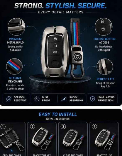 Premium Metal Car Key Case Cover with Keychain – Smart Remote Key Protector All cars