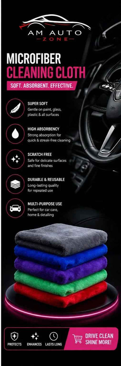 AM Auto Zone Super Soft Microfiber Cleaning Cloth – Ultra Absorbent Scratch-Free Car Detailing Towel 40x60 300GSM