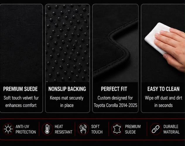 Dashboard Mat for Toyota Corolla 2014, 2015, 2016, 2017, 2018, 2019, 2020, 2021, 2022, 2023, 2024 & 2025 | Premium Suede Non-Slip Dashboard Cover | Heat Resistant Anti-Glare Dash Mat | AM Auto Zone