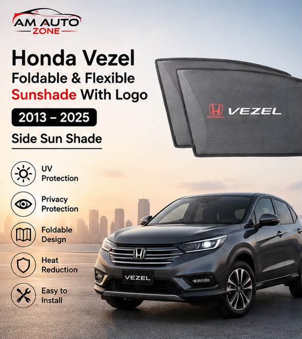 Honda Vezel Foldable & Flexible Magnetic Side Sun Shades with Logo for 2013, 2014, 2015, 2016, 2017, 2018, 2019, 2020, 2021, 2022, 2023, 2024 & 2025 – Set of 4