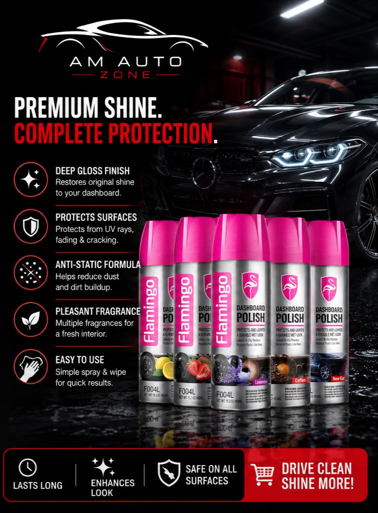 Flamingo Dashboard Polish Spray 450ml – Multi-Fragrance Interior Shine & Protection
