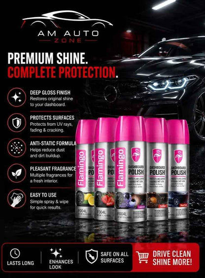 Flamingo Dashboard Polish Spray 450ml – Multi-Fragrance Interior Shine & Protection
