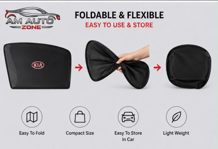 KIA Picanto Foldable & Flexible Side Sun Shade with Logo for KIA Picanto 2019, 2020, 2021, 2022, 2023, 2024 & 2025 | Custom Fit Car Window Sun Shades | 4 PCS