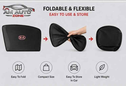 KIA Picanto Foldable & Flexible Side Sun Shade with Logo for KIA Picanto 2019, 2020, 2021, 2022, 2023, 2024 & 2025 | Custom Fit Car Window Sun Shades | 4 PCS