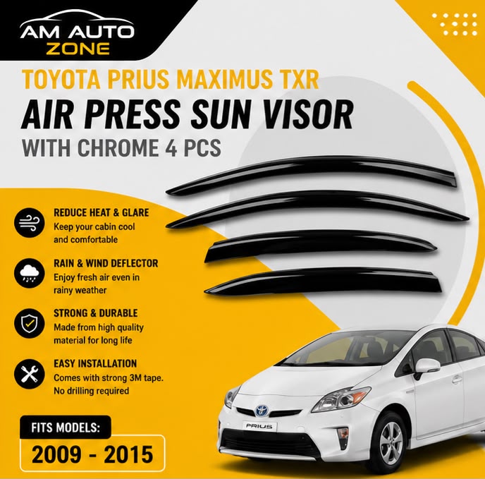 Air Press Sun Visor with Chrome for Toyota Prius Maximus TXR 2009 2010 2011 2012 2013 2014 2015 | 4 PCS Rain Guard Window Deflector