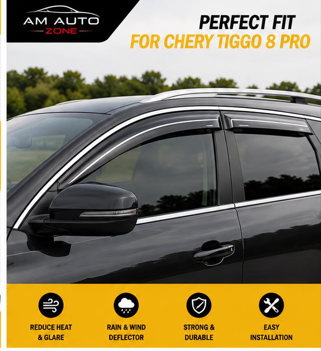 Air Press Sun Visor with Chrome for Chery Tiggo 8 Pro Maximus TXR 6 PCS | Rain Guard Window Deflector | Wind Deflector | AM Auto Zone
