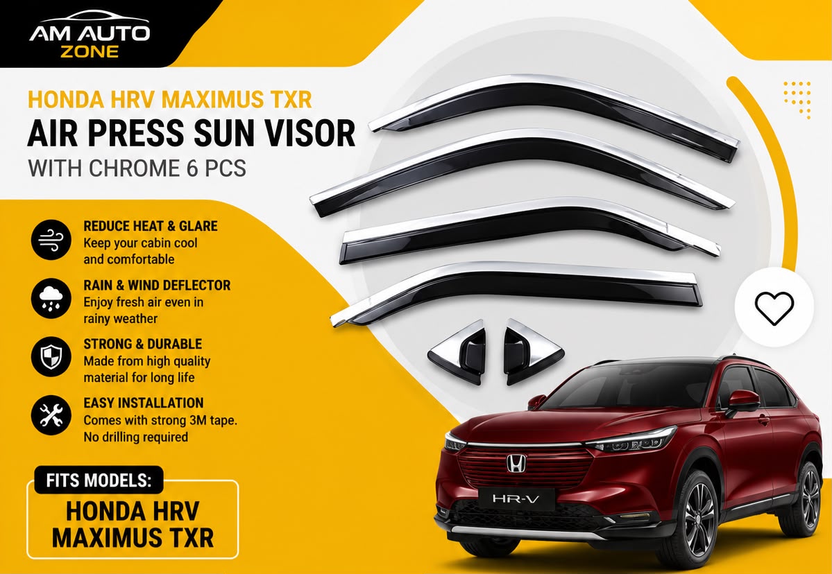 Honda HR-V Maximus TXR Air Press Sun Visor with Chrome 6PCS | Honda HR-V 2022 2023 2024 2025 2026 | Rain Guard Window Deflector